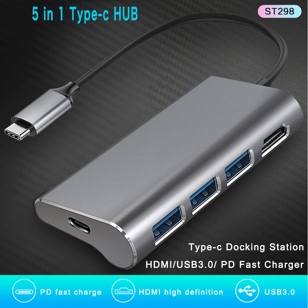 5 в 1 type C к HDMI USB3.0 адаптер для MacBook samsung Galaxy мобильного телефона MP4 камеры PD быстрое
