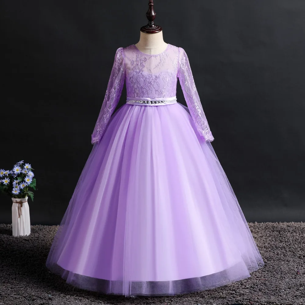 Elegant 3-14 Years Long Sleeve Girls Pageant Dress Tutu Flower Girl Dresses for Wedding Party Princess Communion Gowns | Детская одежда