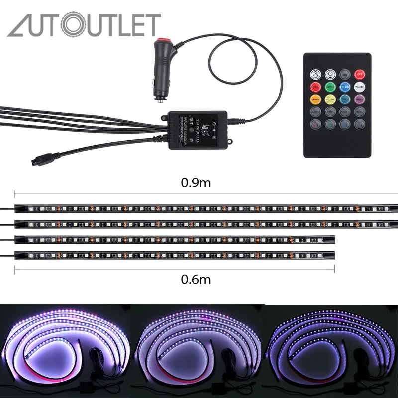 AUTOUTLET 4 шт. Светодиодная лента под автомобильную трубу система нижнего белья