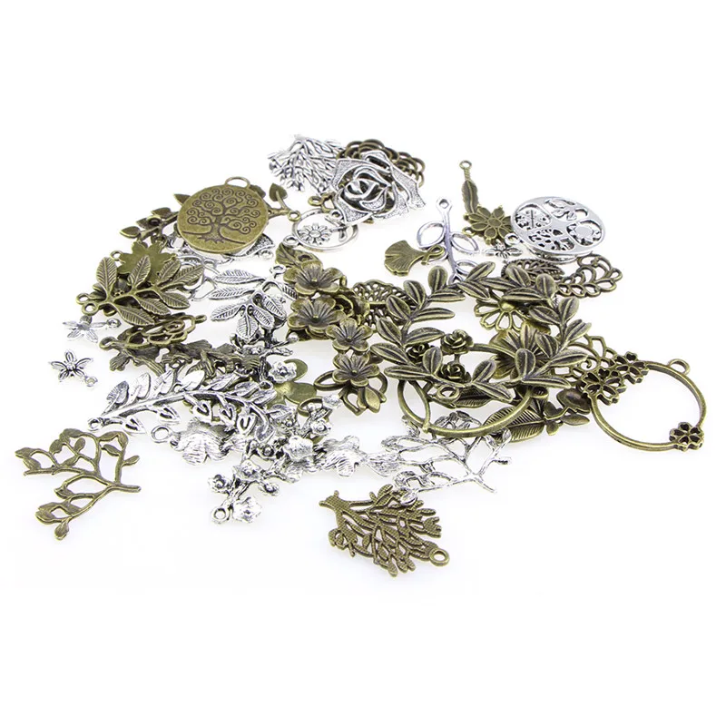 

Mini Charms Mixed Flower Leaves Pendant Necklace Bracelet Jewelry Accessory 1Set/51pcs Antique Bronze