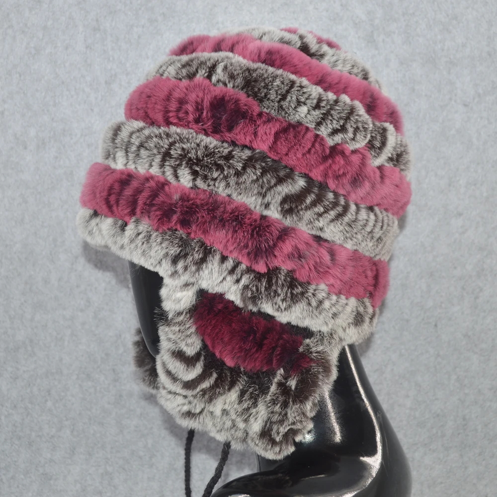 Уличные зимние женские из натуральной шапка меха кролика Рекс теплые мягкие