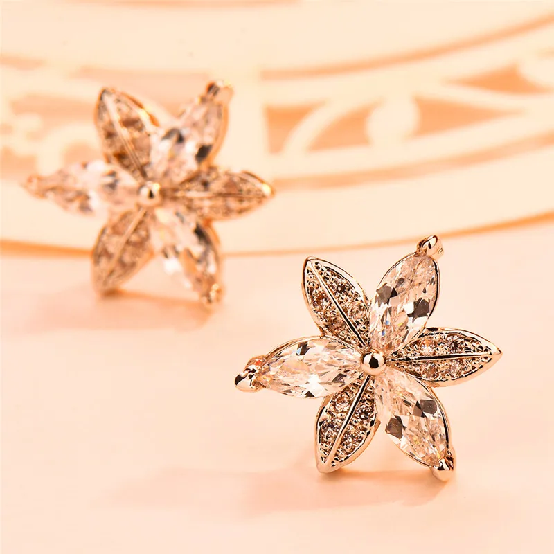 Женские серьги гвоздики в виде снежинки с кристаллами для женщин 925 пробы