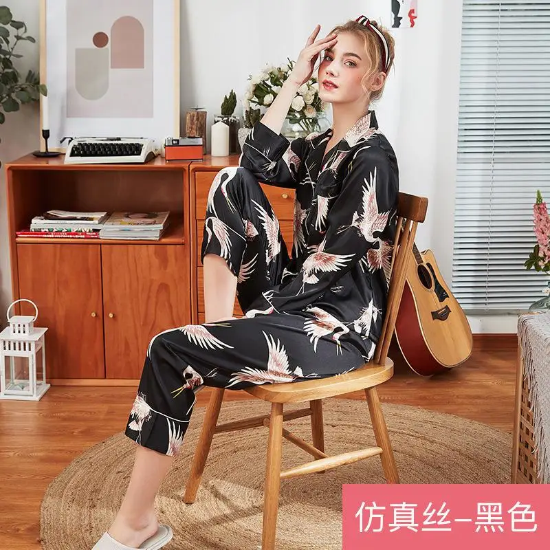 Стильные женские длинные пижамы домашняя женская одежда для сна шелковые с