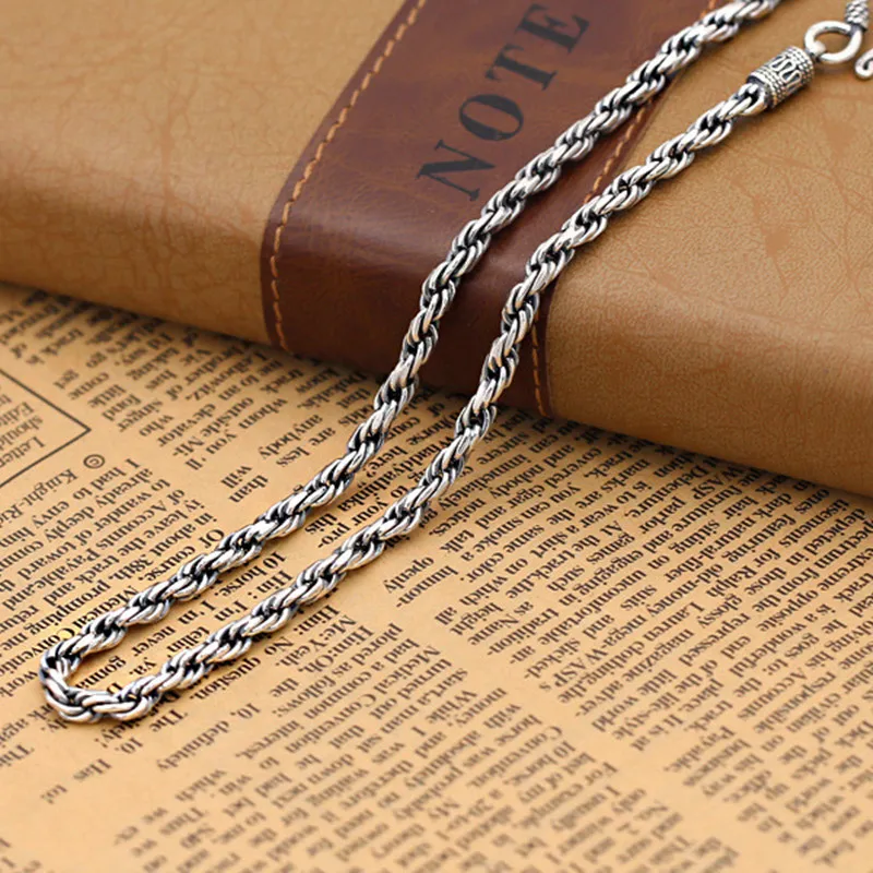38g 100% Real Pure 925 Sterling Silver Initial Necklace 4MM Thickness Chain Men Gift Thai silver CHarms Choker long necklace | Украшения и