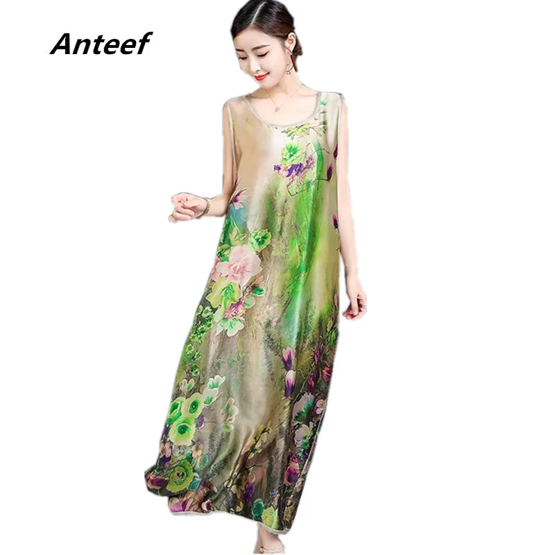 Платье женское шифоновое с цветочным принтом винтажное Длинное свободное
