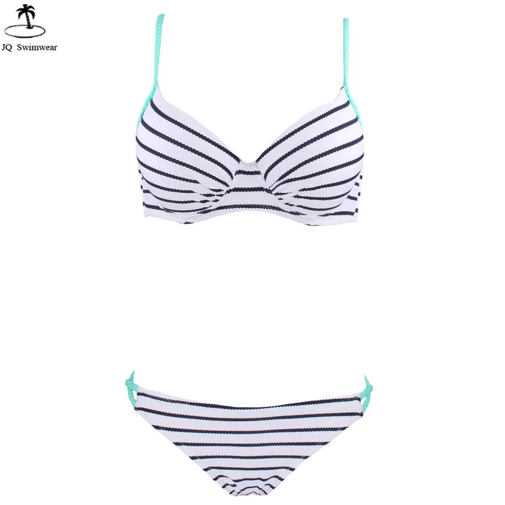 Женский винтажный купальник бикини с пуш апом в полоску плетеным плетением 2019|set