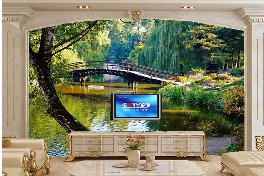 Настенные 3d обои на заказ парки реки мосты деревья ствол дерева природные