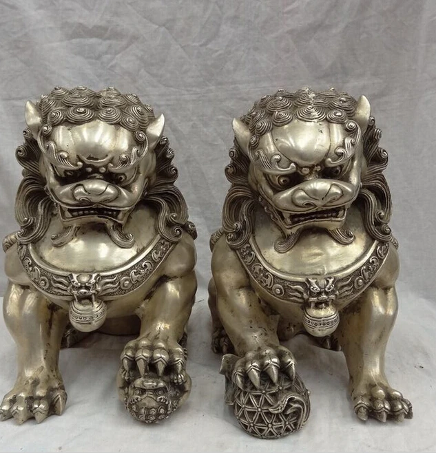 ZSR908 + 11 &quotНародные Китайские Серебряные Фэншуй Защитите Дверь Foo Фу Собака Лев