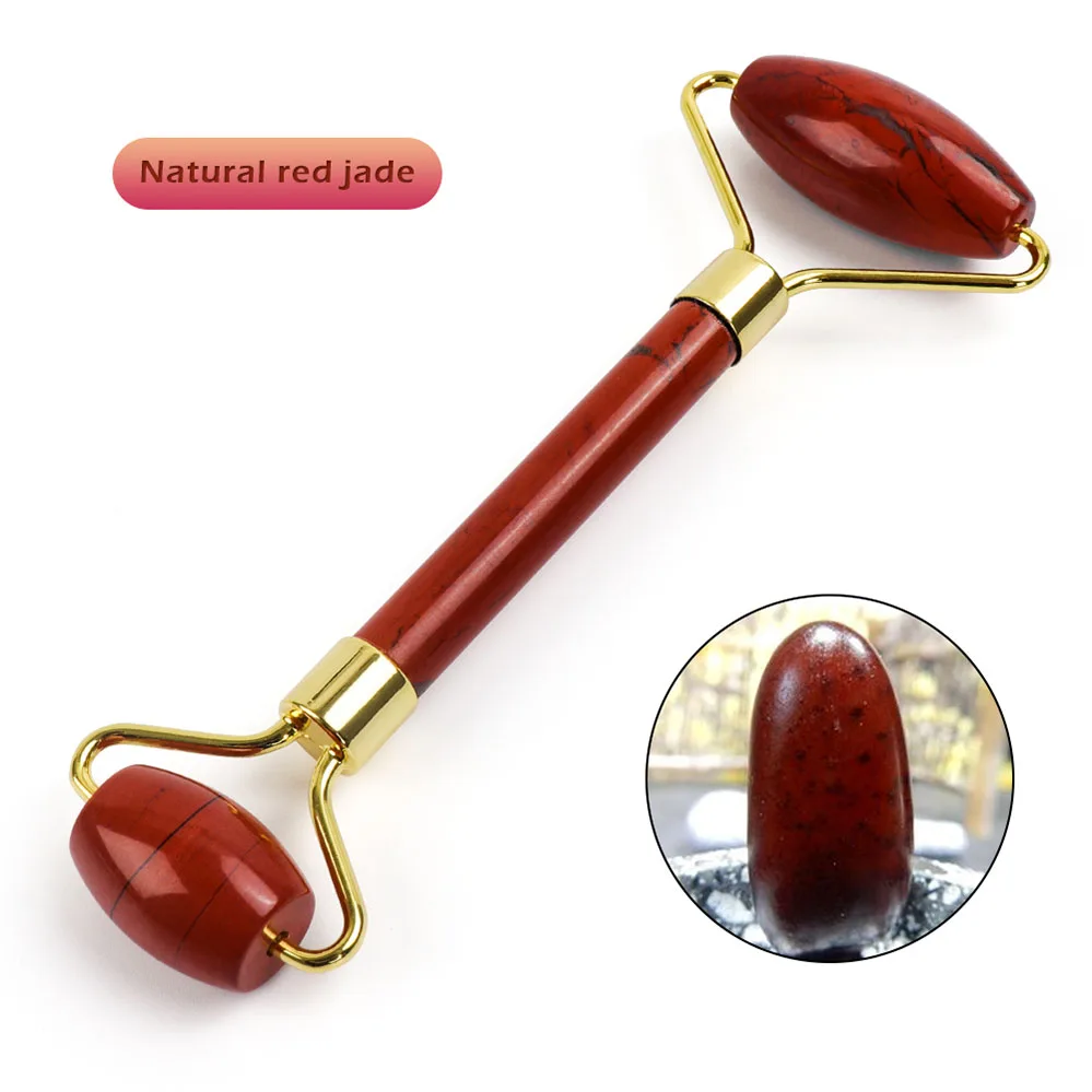 red jade Фиолетовый Кристальный нефритовый роликовый лицевой массажер портативный ролик для массажа лица удаление морщин подъемный инструмент Аметист ролик многоцветный - Цвет: red jade