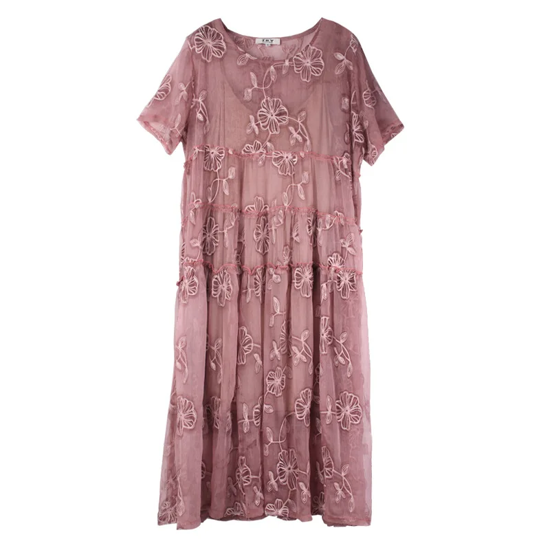 Embroidery Party Dresses Runway Floral Bohemian Flower Embroidered Vintage Boho Mesh A-Line For Women Vestidos | Женская одежда