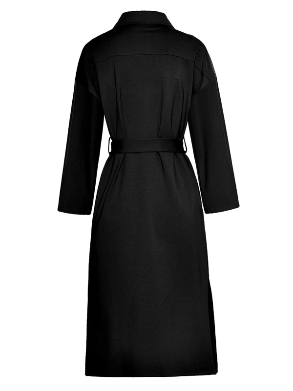 2019 новые весенние платья с отложным воротником Длинные рукава прорезные карманы