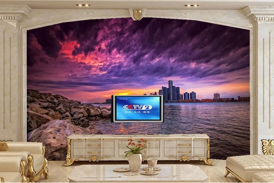 3D-обои с изображением неба скребков камней подсолнухов дома рек | Обустройство