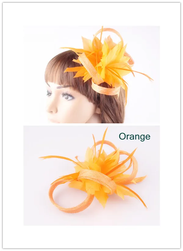 

Elegant Sinamay Fascinators with 2 Feather Flowers Bridal Wedding Hair Accessories Cute Party Hats Red Race Derby Hats 17 Colors