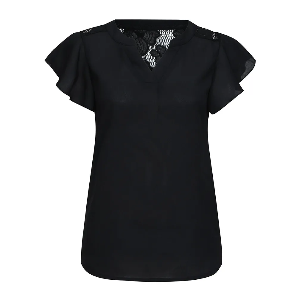 Шифоновые кружевные блузки большого размера с рюшами и короткими рукавами для