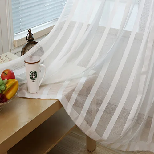 White tulle Новые современные вертикальные шторы в полоску, Тюлевая ткань для спальни, оконная занавеска для подкладки, прозрачная вуаль, занавеска - Цвет: White tulle