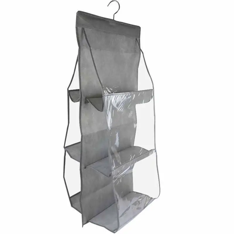 6 Pocket Hanging Handbag Organizer for Wardrobe Closet Clothes Storage Bag Door Wall Clear Sundry Shoe Home Hanger Pouch | Дом и сад