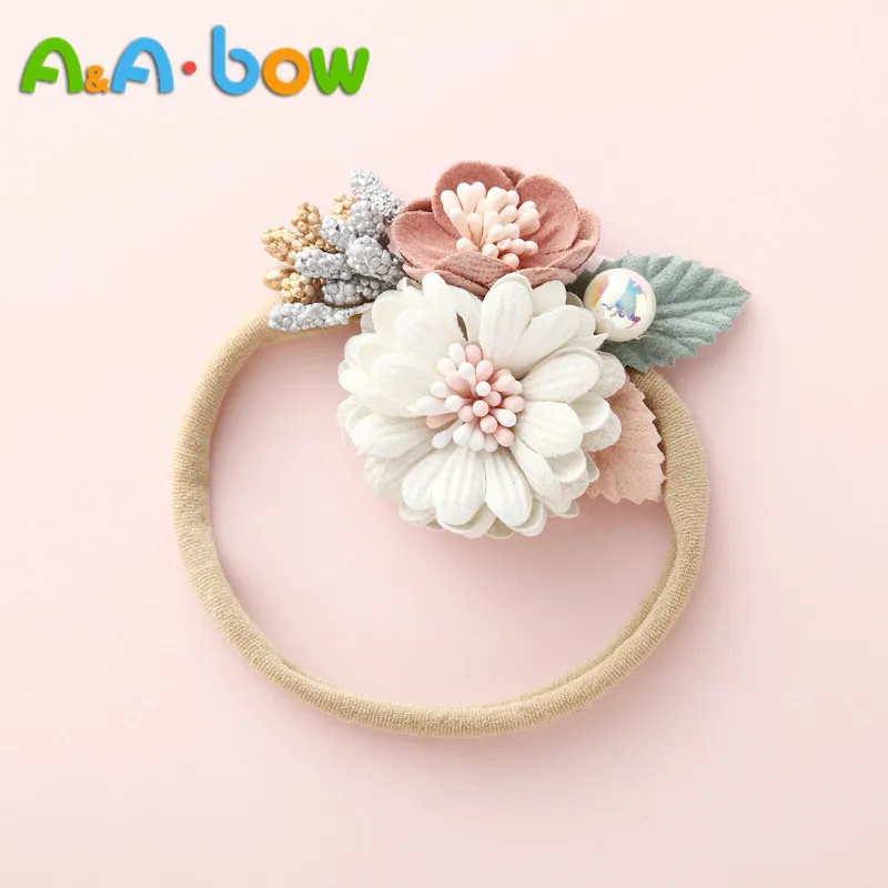 3 шт. нейлоновая повязка на голову с цветами и жемчугом для девочек винтажная