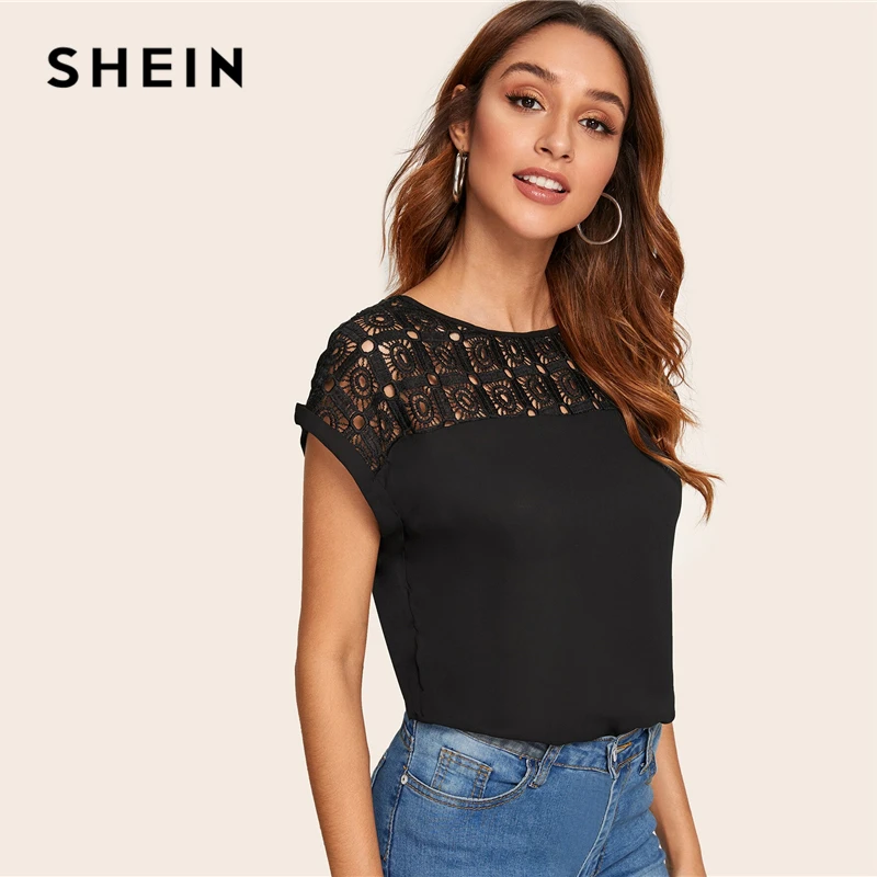 Женская кружевная блузка SHEIN элегантная белая с гипюровым воротником