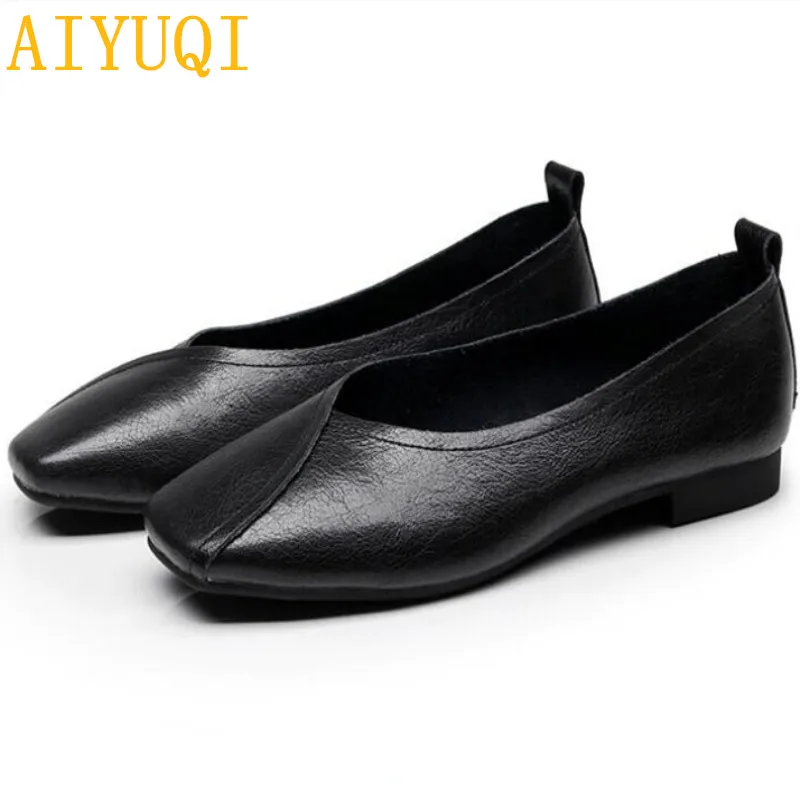 black AIYUQI/обувь на плоской подошве; Новинка года; сезон осень; женская обувь на плоской подошве из натуральной кожи; женская повседневная обувь без застежки; большие размеры 35-43 - Цвет: black
