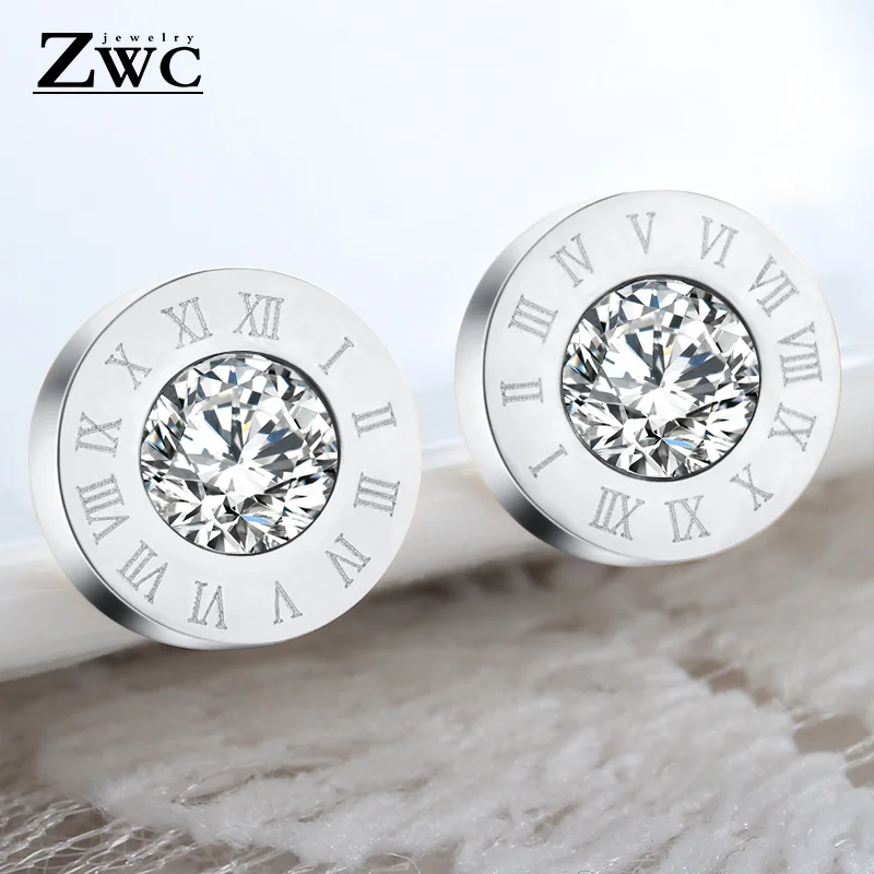 ZWC модные высококачественные циркониевые римские цифры серьги гвоздики для