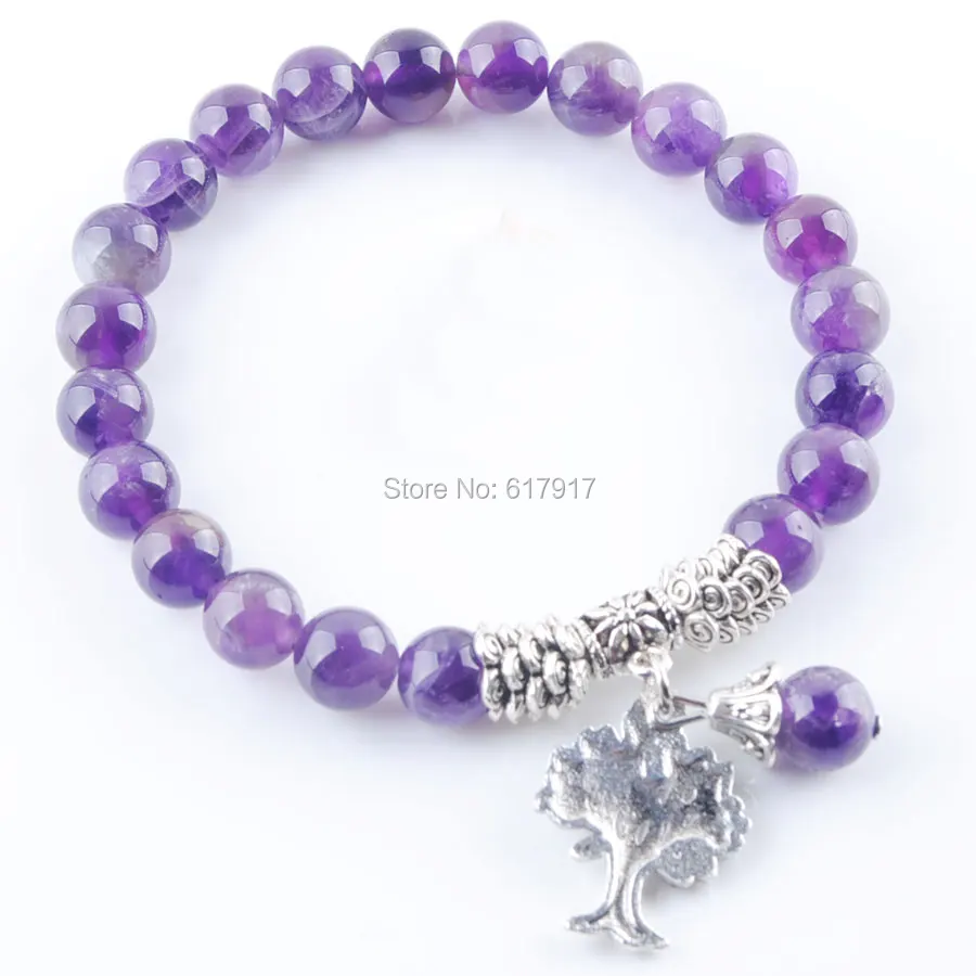 Натуральными аметистами драгоценного камня 8 мм бусины браслета женщин