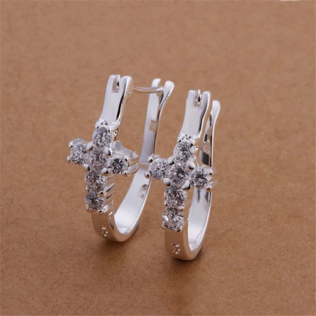 Женские серьги кресты с кристаллами серебряное покрытие|jewelry fire|jewelry making supplies