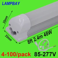 4 100pack 8ft 2 4m t8 integrated bulb fixture 40w 48w led tube light with fittings surface mounted bar lamp linear lights