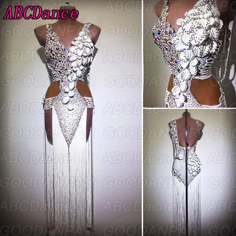 

Latin dance dress women White Sexy long fringed dresses for ballroom dancing salsa dress