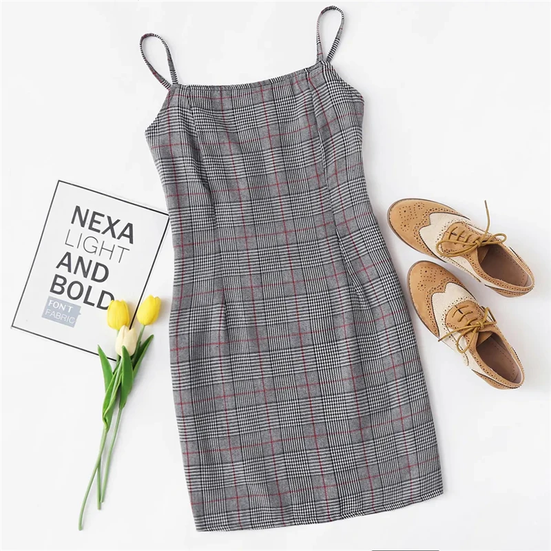 Dotfashion клетчатое Плиссированное летнее женское платье на бретельках высокое качество пляжное Мини платье без рукавов на бретельках