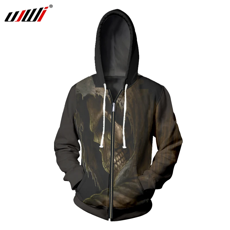 UJWI черный спортивный костюм на молнии 3D печатных металла с черепом The