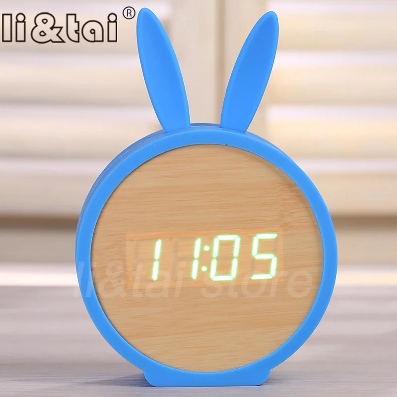 Детский милый кролик деревянный светодиодный Будильник домашние цифровые
