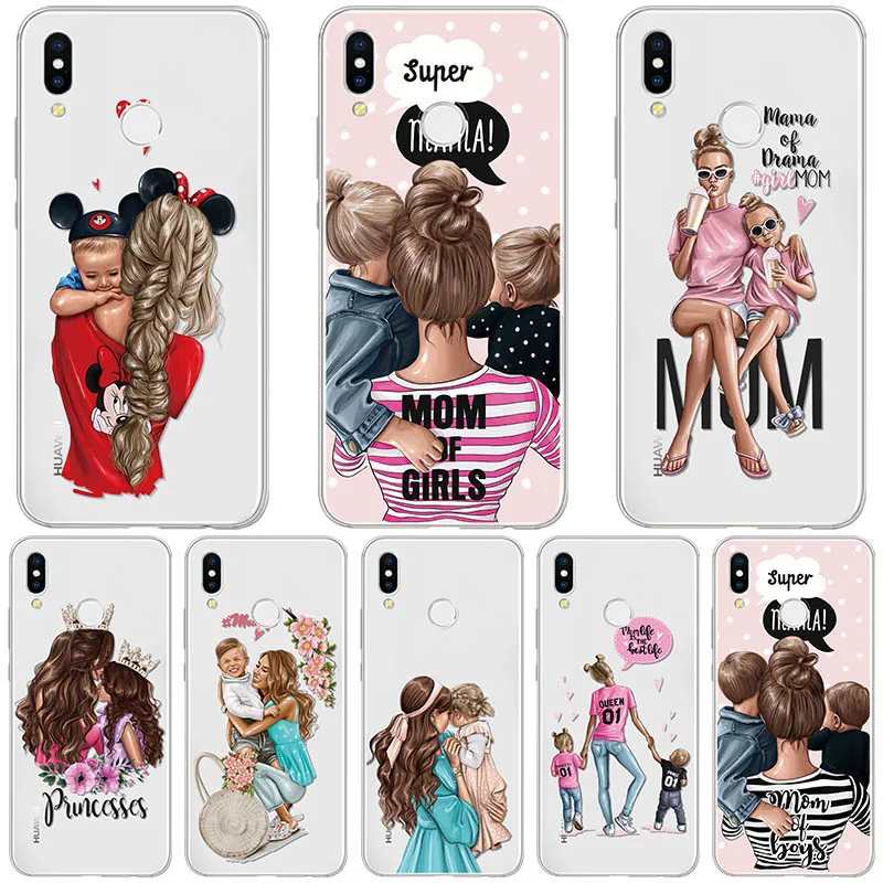 Модный чехол для Coque huawei Honor 9 10 20 Lite 8X 9X 7A Pro 10i 20i 8C 6A 7C 7X8 V9 Play чехол чёрный; коричневый волосы для малыша и мамы; для девочек