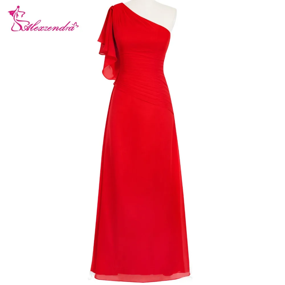 

Alexzendra Red A Line Chiffon Cheap Bridesmaid Dress for Wedding One Shoulder Simple Party Gown