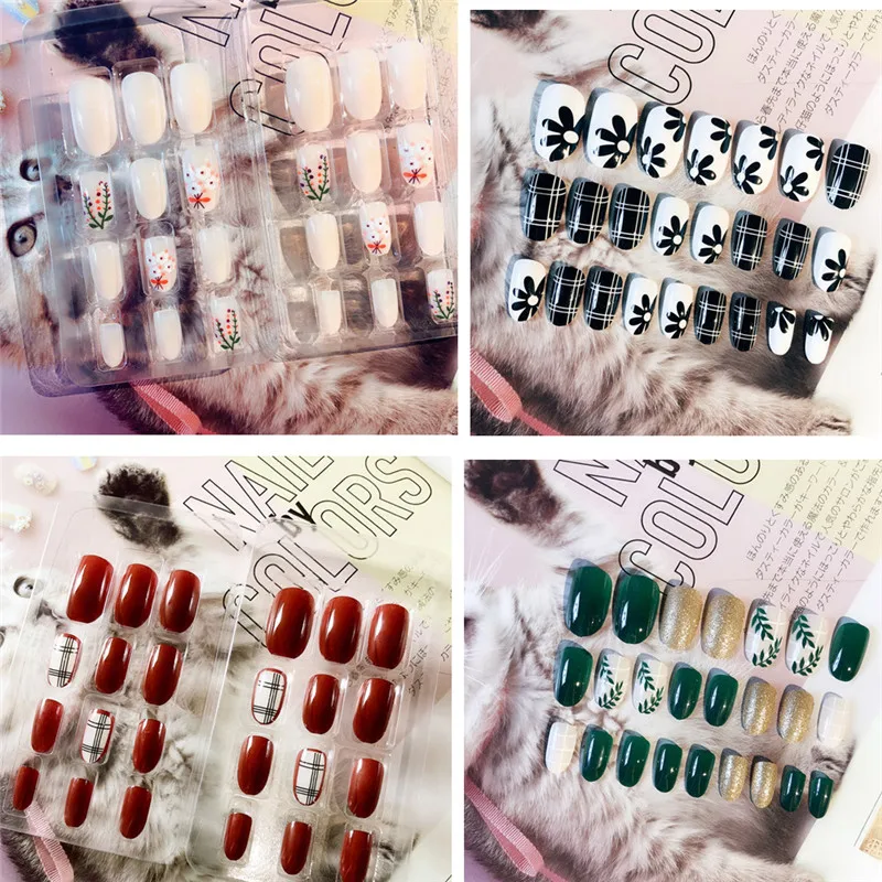 24 шт. полное покрытие накладные ногти Красочные назад клей Стиль Art Пресс на