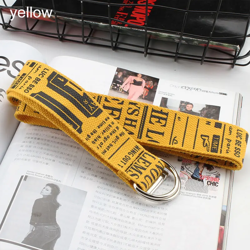 Fashion Long Canvas Belt For Unisex Literary Wind Letter Print Belts Trend Student Harajuku Wild Jeans Belt Double D Ring Belts