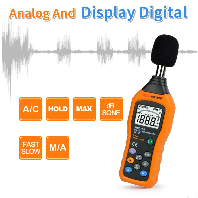 PEAKMETER PM6708 30 дБ ~ 130 ЖК цифровой дисплей аудио децибел измеритель шума