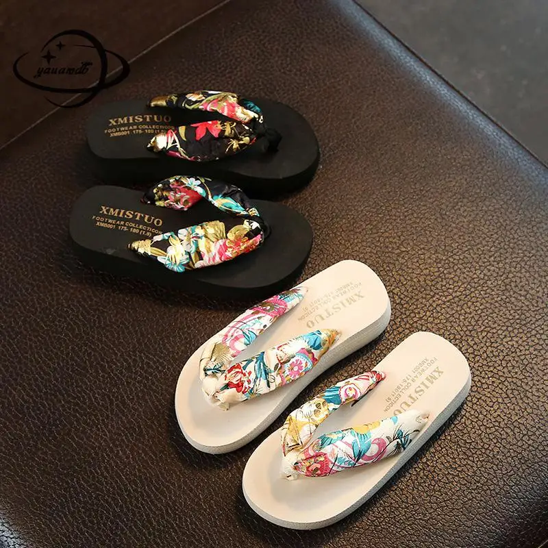 4-11y Kids Slippers Summer Girls Flip Flops Shoes Flat Print Soft Bottom Breathable Hollow Children's Bohemia Footwear Ly20 | Детская