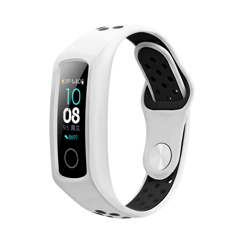 Силиконовый ремешок для honor band 4 5 Смарт-спортивный браслет двухцветный fot huawei honor band 3 пористый дышащий сменный ремешок - Цвет: white black