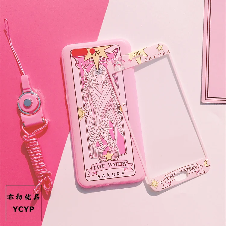 OPPO R11 plus Чехол+ пленка для экрана из закаленного стекла, Япония супер милый Captor SAKURA чехол для OPPO R11/OPPO R11 plus Fudas+ ремешок - Цвет: As shown
