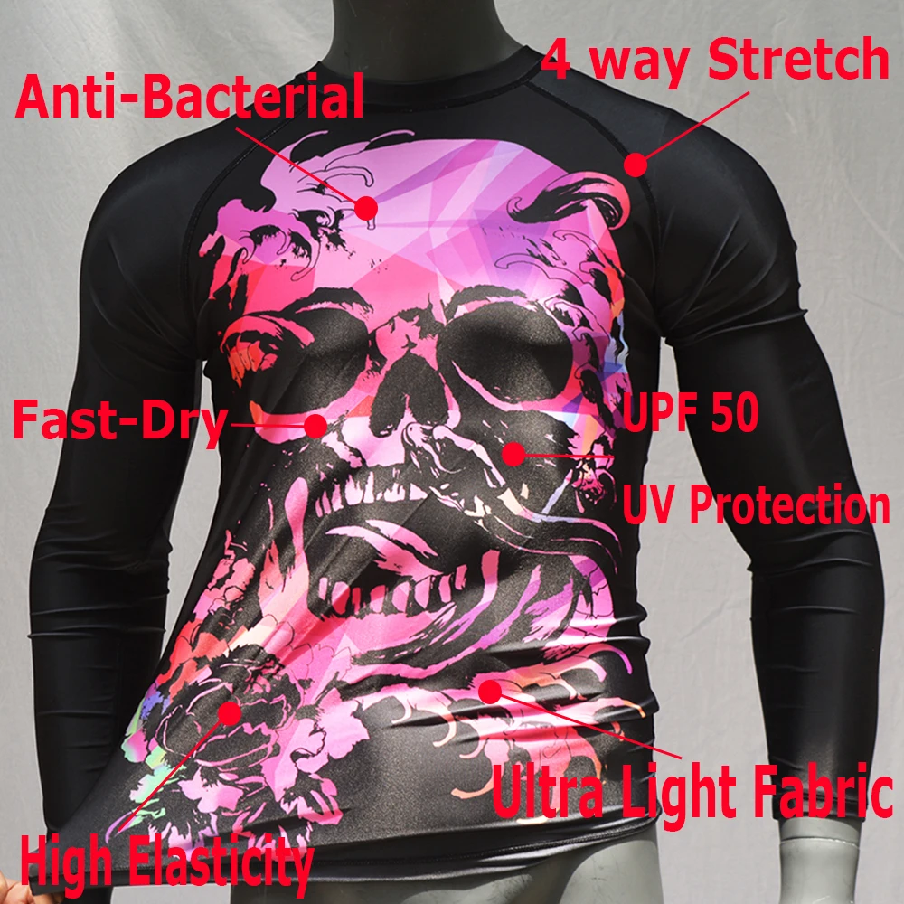 Купальник мужской с принтом черепа UPF50 длинным рукавом защитой от ультрафиолета