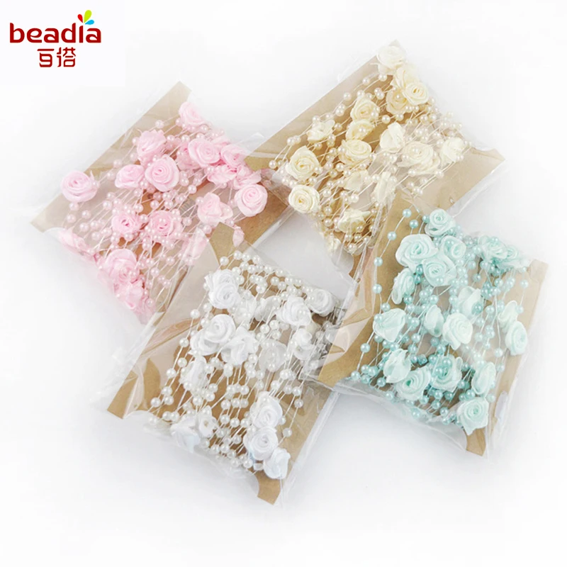 Handmade Artificial Fake Plastic Soil Color Rose Shape 4mm Flower Beads Chian For Wedding Party Grand Event Decoration Supplies | Дом и сад