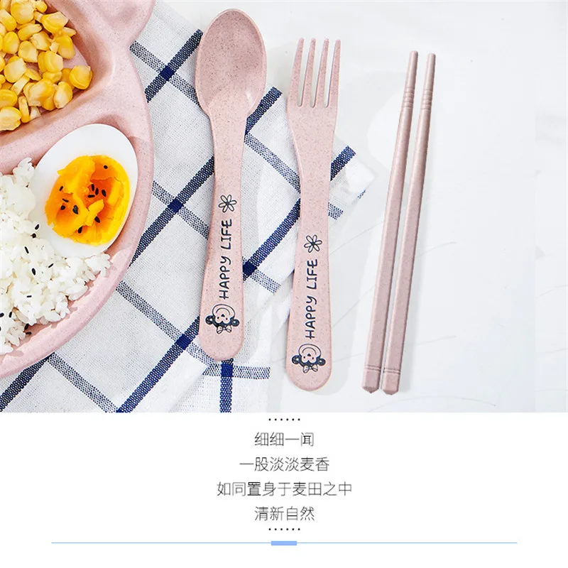 Tableware Three-piece Kitchen Cutlery Set Student Travel Plastic Box Fork Spoon Chopsticks Gifts Children |