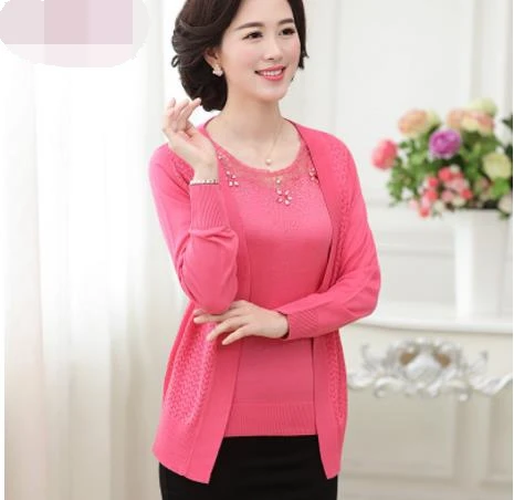 Clobee Осень Зима мать из двух частей набор blusa tricot женщин среднего возраста вязаный свитер Женский Плюс Размер кардиганы S1117