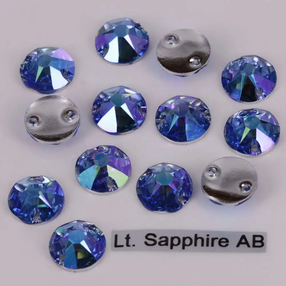 Lt. Sapphire AB 100 шт./лот, хорошее качество 8 мм 10 мм 12 мм цвета AB с плоской задней поверхностью XIRIUS круглая Смола пришивные камни - Цвет: Lt. Sapphire AB
