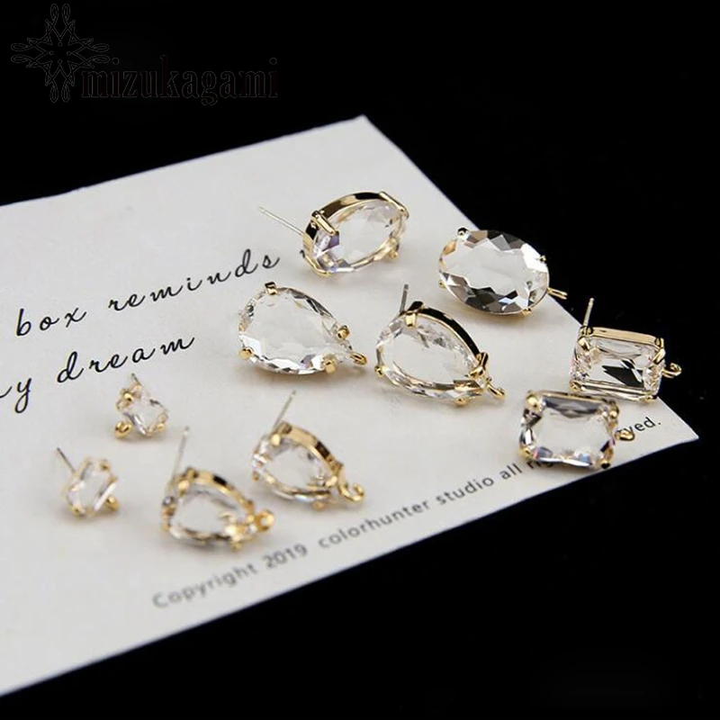High Quality Golden Zircon Crystal Geometric Base Earrings Connector 10pcs/lot For DIY Fashion Drop Earrings jewelry Accessories
