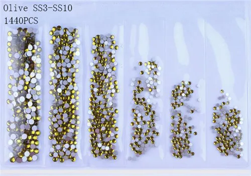 Olive-1440pcs 31 стиль, плоские круглые стеклянные стразы смешанного размера, набор, Кристальные драгоценные камни из стекла, 1440 шт, Стразы для ногтей, для самостоятельного дизайна ногтей - Цвет: Olive-1440pcs