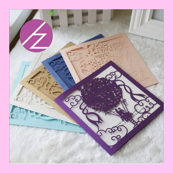 

50pcs/lot Wedding party invitaiton card lesbian wedding place cards latest hot airballon laser cut name tags card QJ-111