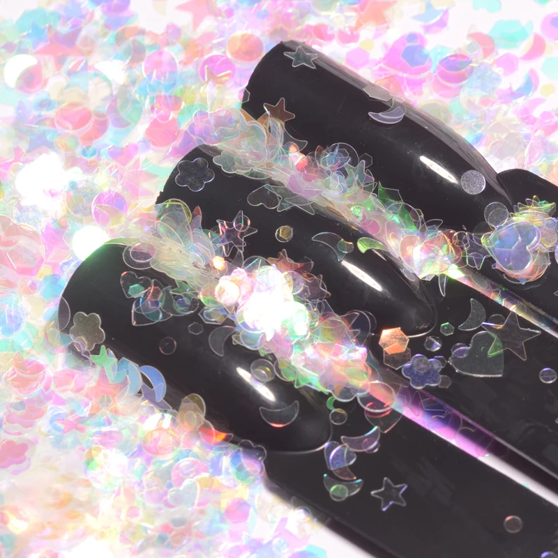 Блестки для дизайна ногтей разноцветные с шестигранным акриловым