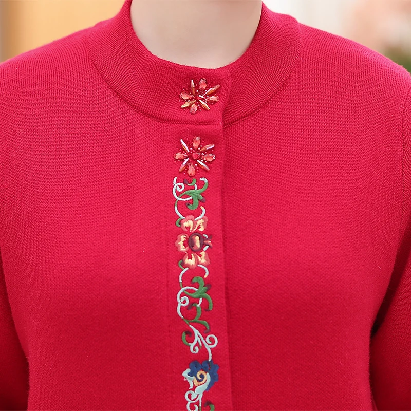2020 Middle aged, old woman, sweater, top grade woolen sweater, mom, autumn winter wear, 60-70 years old knitted cardigan.