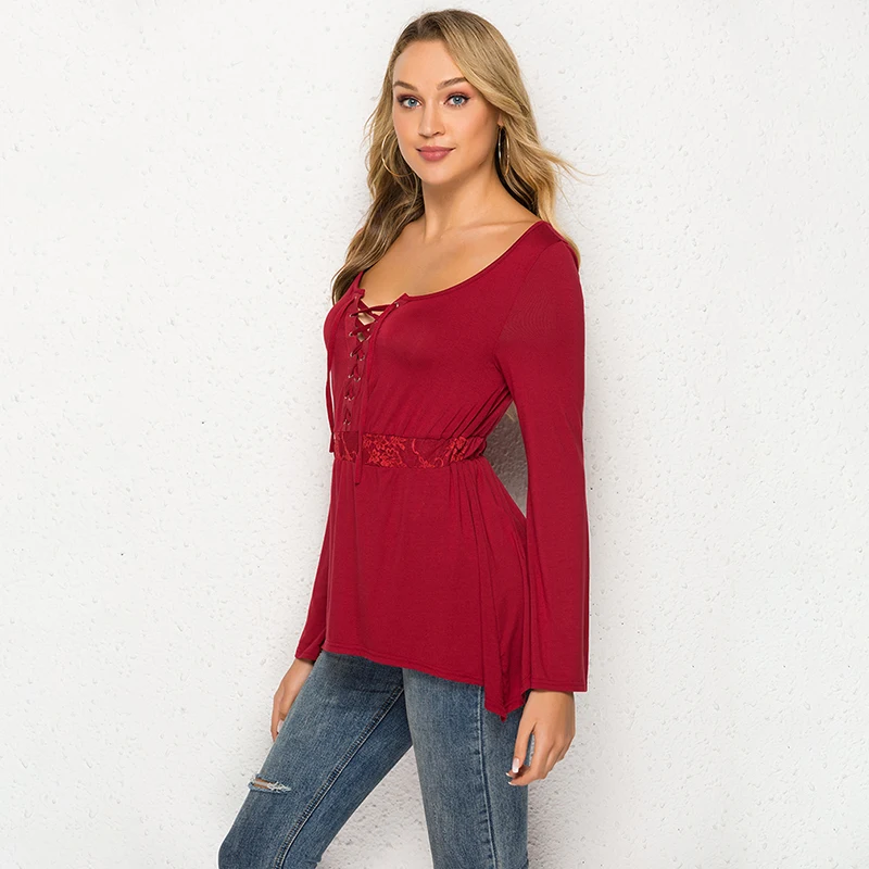 Женская Свободная Повседневная рубашка на завязках с расклешенным рукавом и